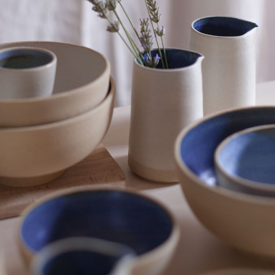 Set de Platos de Cerámica en azul y beig Lizzy